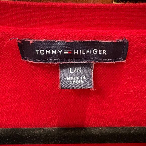 y2K Tommy Hilfiger Women's 100% Cotton Lightweight Red Sweater Tiny Logo Size L - Picture 6 of 7